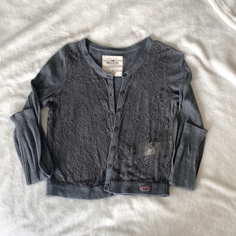 Hollister Grey Laced Cardigan Medium